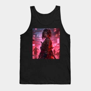 Cyberpunk Female Samurai Sakura Tank Top